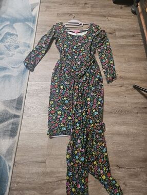 Betsey Johnson Black Floral Wildflower Tie-Waist Midi Dress